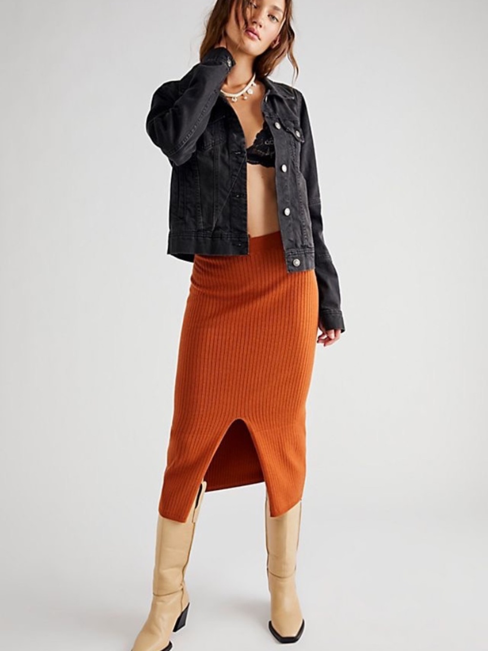 Free People Skyline Midi Skirt in Rust Size Medium